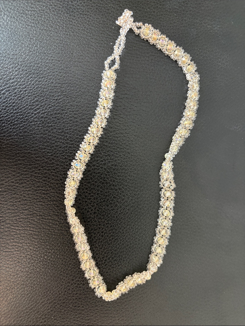 Crystal Beaded Necklace - Iridescent White